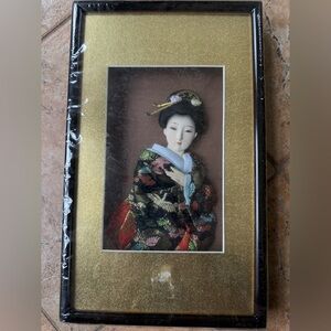 Framed Geisha Art with Gold Background vintage but never used- revived as gift